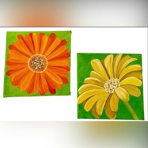 Original Oil Paintings Pair Contemporary Florals Bright & Colorful Signed Art